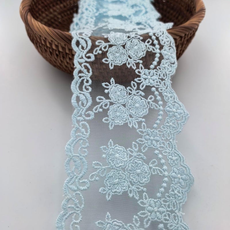 Sourcemall Lace Trim Ribbon, Delicate Crown Ribbon for Crafts Sewing and Bridal Wedding Dress Applique Decorations, 3.3inch Width 5 Yards/Lot (Arctic Blue) - Image 5